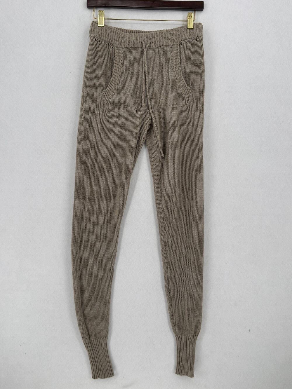 T by Alexander Wang Beige Chunky Ribbed Kangaroo Pouch Knitted Joggers Sz XS